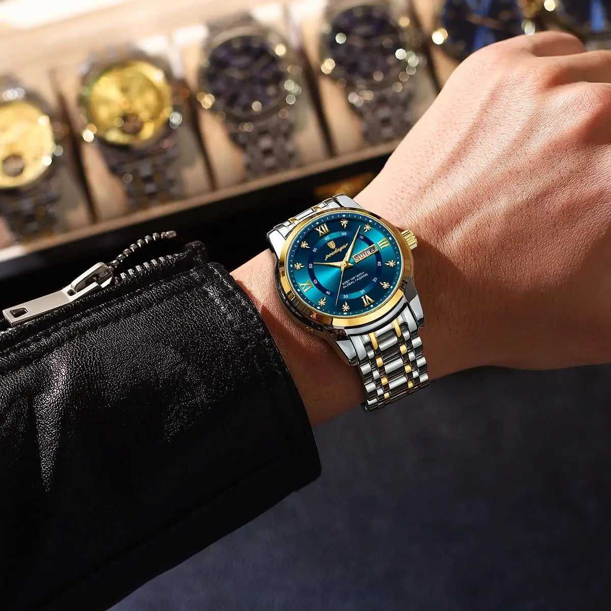 POEDAGAR Luxury Watch for Man Elegant Date Week Waterproof Luminous Men Watch Quartz Stainless Steel Sports Mens Watches watch M241226