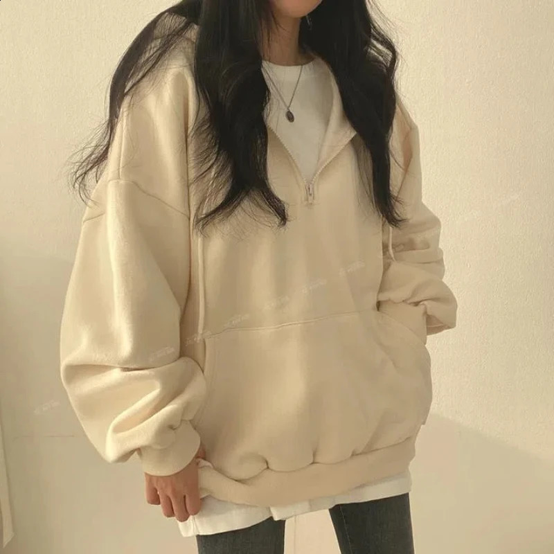 Spring Autumn Thin Loose Solid Simplicity Casual Hoodies Sweatshirts Hooded High Street Tops Trend Fashion Women Clothing 241223