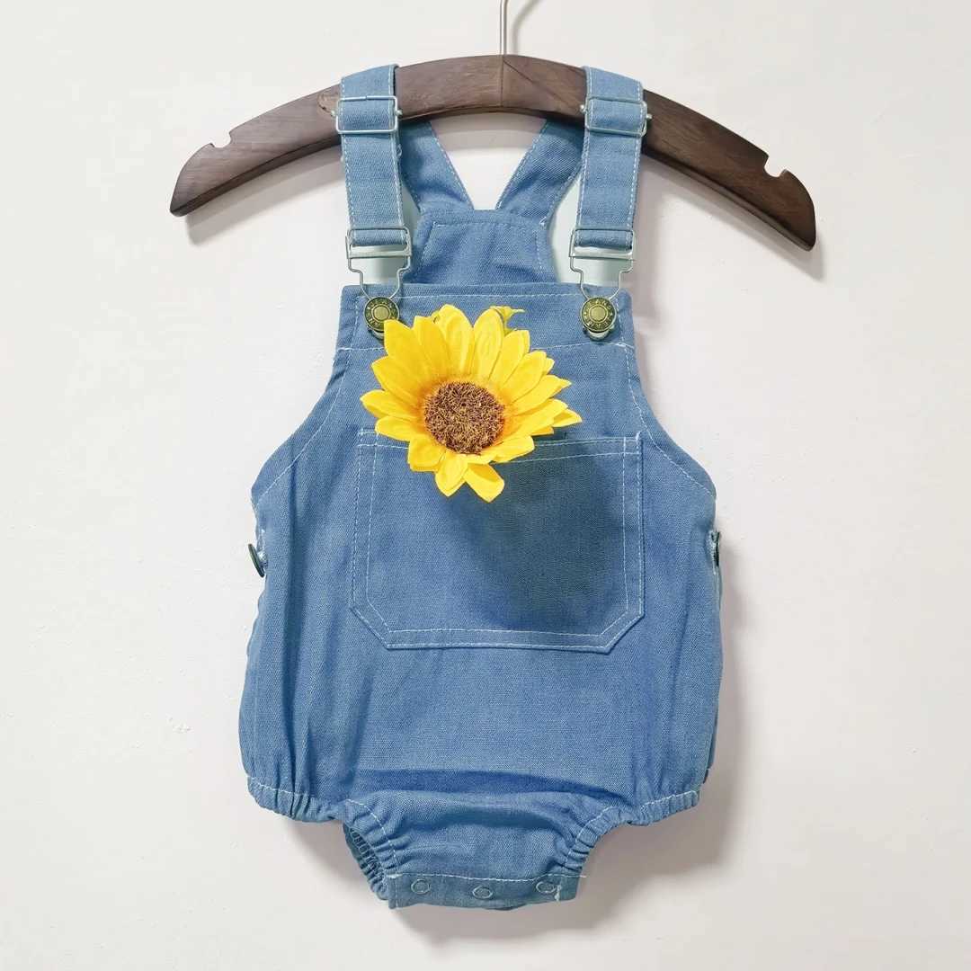 Korean Sle solid blue denim chest combination Jean Bib baby bib girl denim jacket pendant jumpsuit baby set W241227