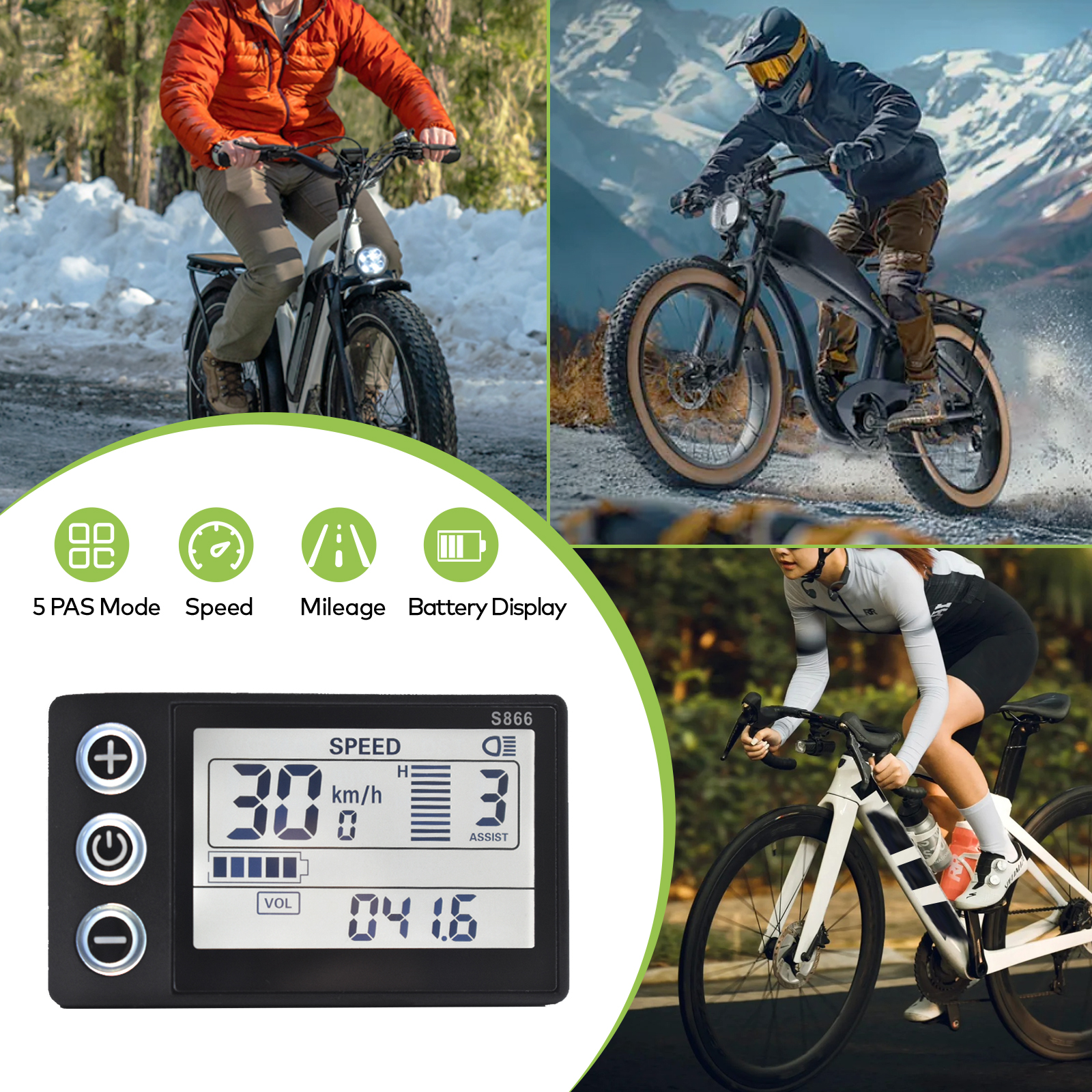 Electric Bike LCD Display Meter S866 with USB & UART Connectivity for Mountain eBike Accessories
