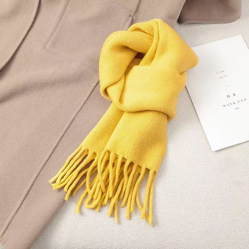 T034 wool scarf solid color tassel autumn and winter warm simple versatile neck scarf
