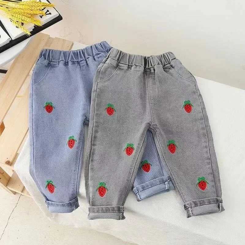 New Korean Version of Foreign Sle Spring and Autumn Dress Girl Jeans Girl Baby Spring and Autumn Smoke Gray Pants Wear Loose W241227