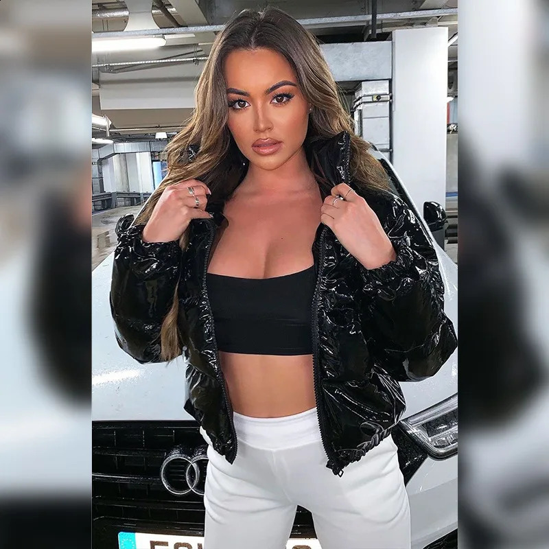 Women Winter Warm Puffer Jackets Fashion Parkas Stand Collar Zipper Front Cropped Coat Long Sleeve Lightweight Bubble Outerwear 241226