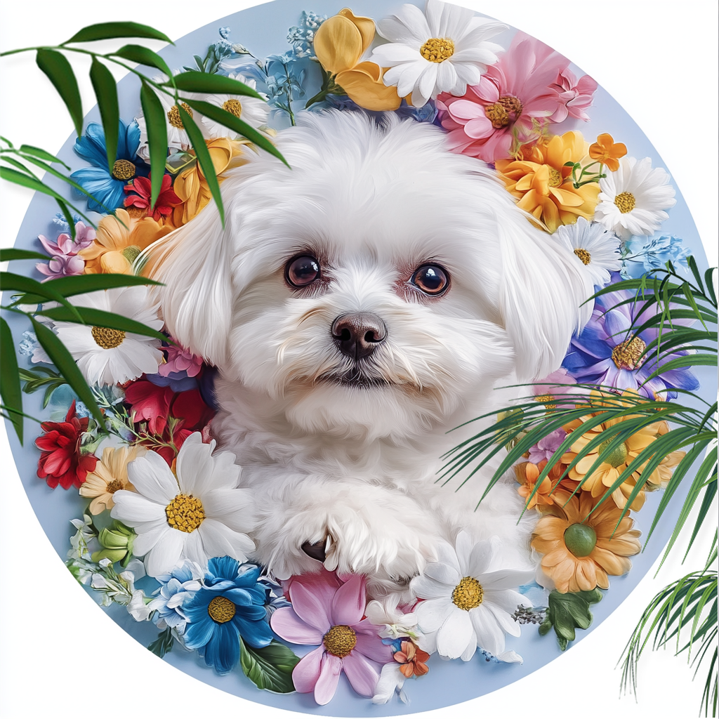 Customizable Maltese Dog Pet Ornaments - Circular Aluminum Decorative Paintings & Souvenir Tombstones for Use - Perfect Gifts