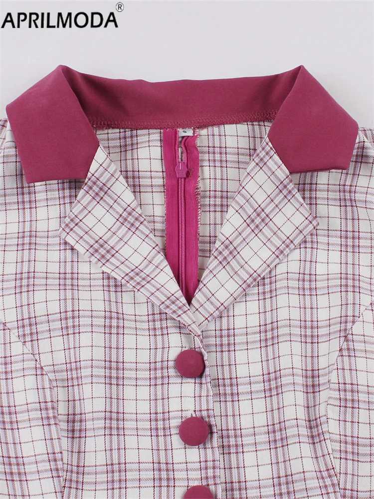 French Style Hepburn 50s Vintage Womens Party Dress Office OL Work To Wear Ruffle Patchwork Plaid Print Casual Dress with Belt X241226