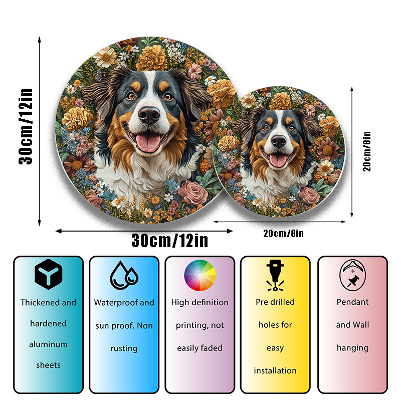 Custom Australian Shepherd Pet Ornaments - Circular Aluminum Decorative Paintings | Personalized Pet Souvenir Tombstones