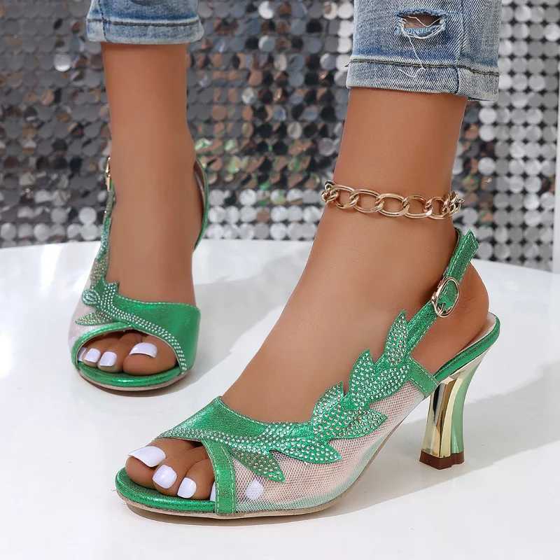 High Quality Womens Fashion Crystal High Heels Sandals Summer Peep Toe Strap High Heels Dress Shoes Party Wedding Shoes Luxury Pumps T241227