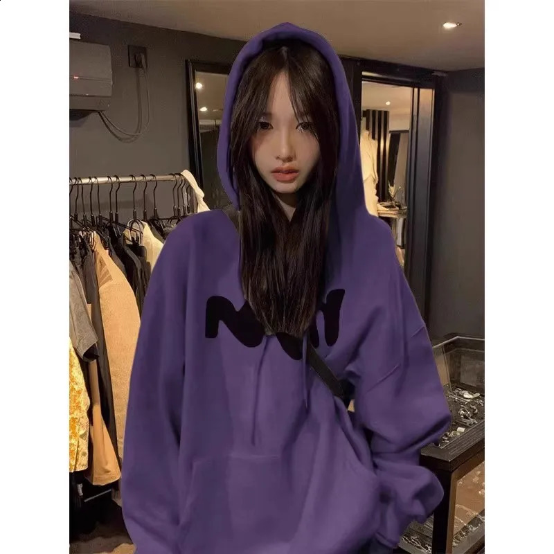 Purple hooded womens sportswear spring and autumn thin long sleeves oversized high-end niche American retro loose jacket 241223