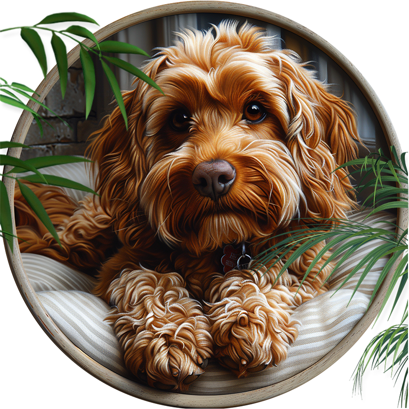 Custom Circular Aluminum Decorative Paintings of Curly Coated Dogs Unique Pet Souvenir Tombstones for Christmas Halloween Gifts