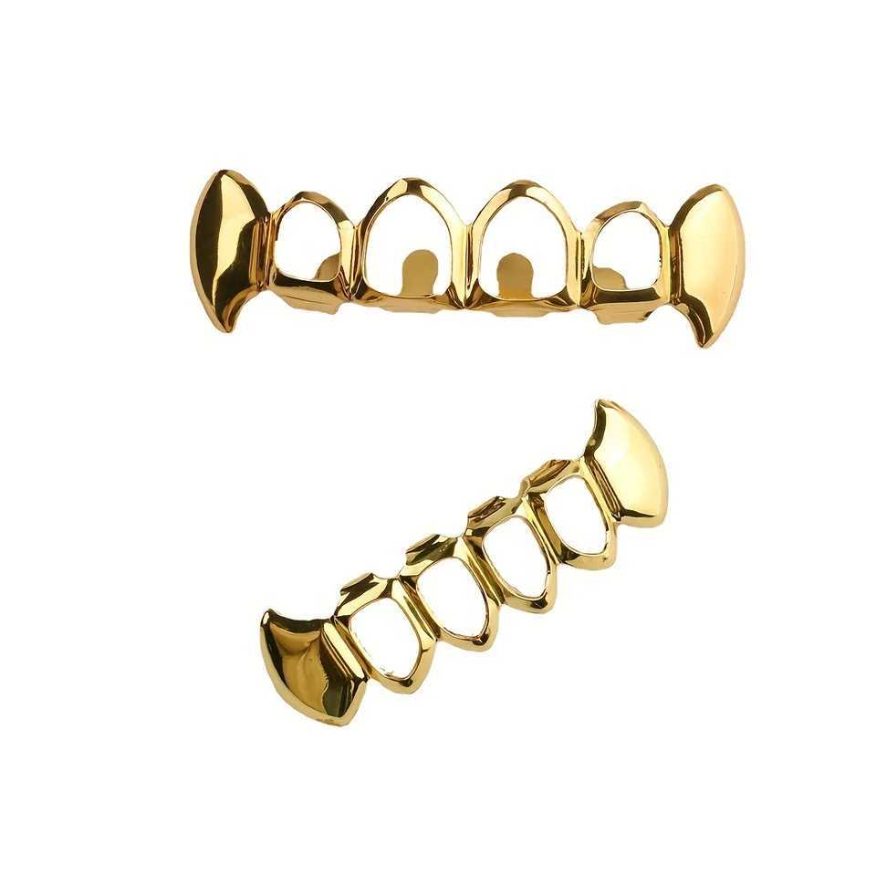 Hip-hop copper gilded small tiger teeth hollow braces men and women the same vampire fangs Halloween dentures props accories W241227