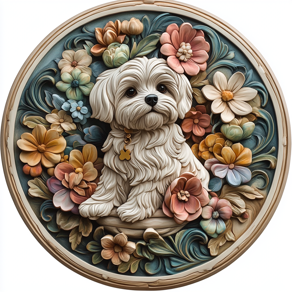Customizable Maltese Dog Aluminum Decorative Paintings - 2D Printed Pet Ornaments, Unique Souvenir Tombstones