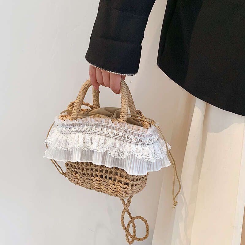 Fairy Beach Resort Grass New Vegetable Basket Crossbody Western Woven Handheld Bucket Bag