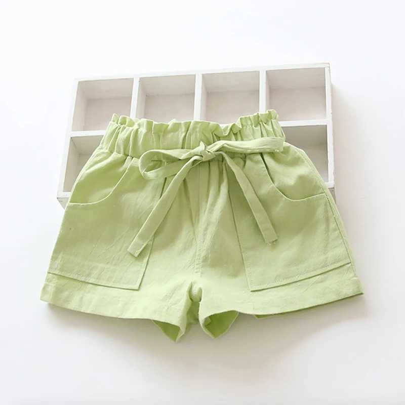 2-7Y Summer Girls Shorts Kids Shorts Candy Color Girls Children Clothes Bow Beach Loose Shorts Casual Pants Linen Comfortable W241227