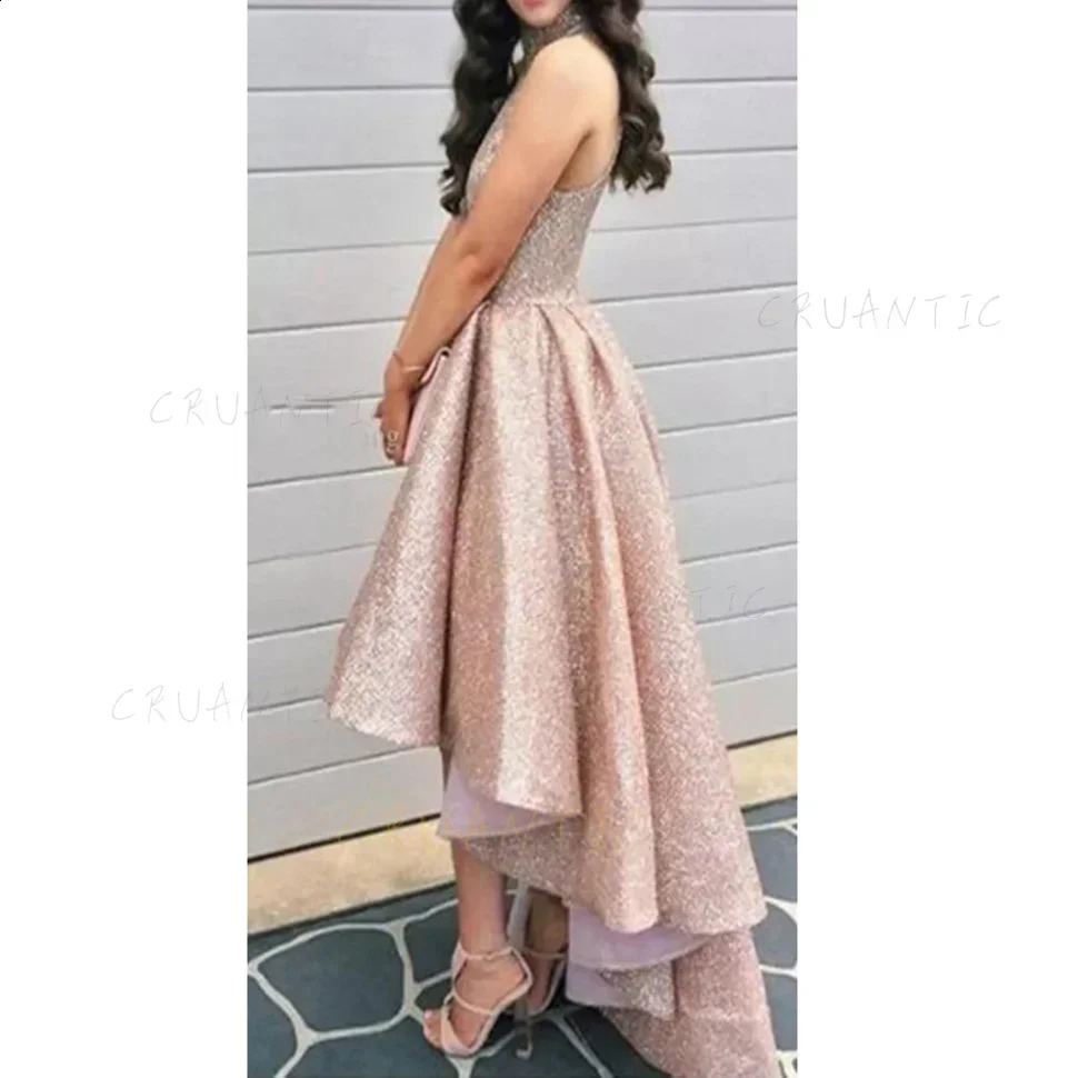 Sequin Mini Dresses Women Sleeveless Halter Neck Short Front Long Back Formal Party Sexy Prom Dressess Gold Dress Birthday Party 241223