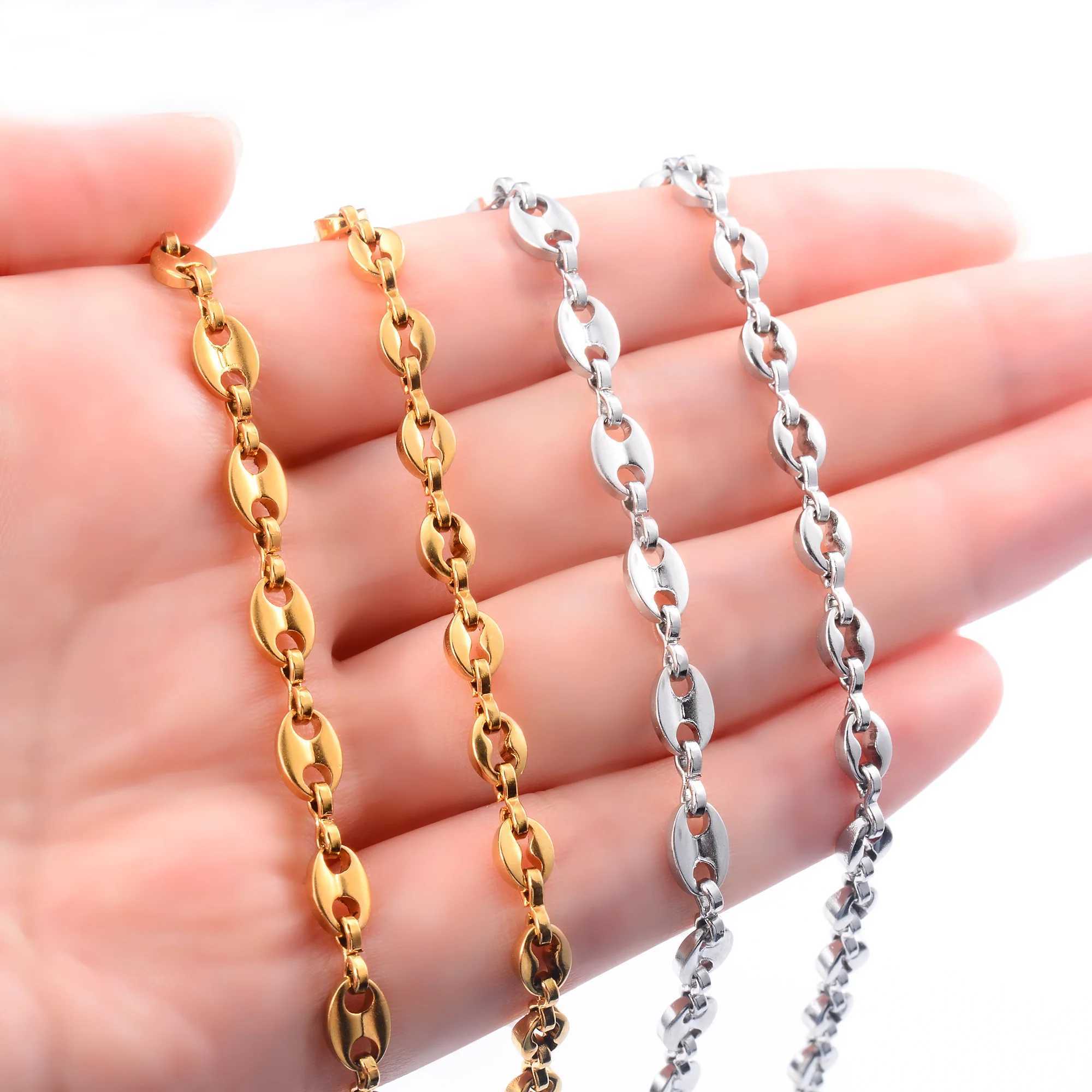 Stainl Steel Coffee Bean Link Chain Long Necklace for Men Women Choker on the Neck Handmade Jewelry Making Accories DIYXJ241227