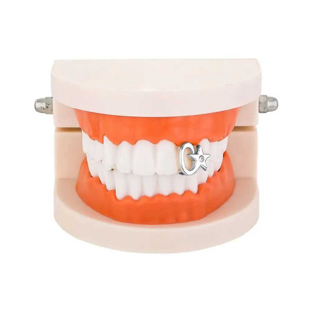New Copper Hip Hop Teeth Grillz Pentagram Star Punk Tooth Cs Removable Gangsta Top Bottom Grillz Dental W241227