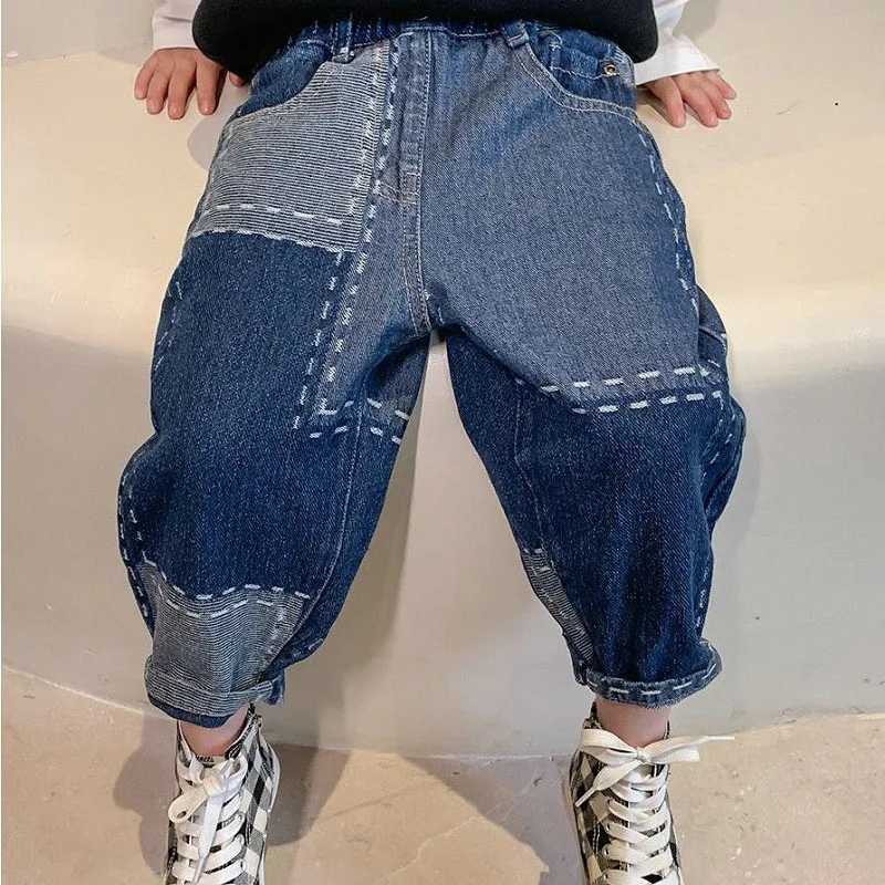 Boys and Girls Hip Hop Sle Japanese and Korean Irregular Trend Jeans Loose Casual Comfortable Autumn/Winter New Collection Trouser W241227