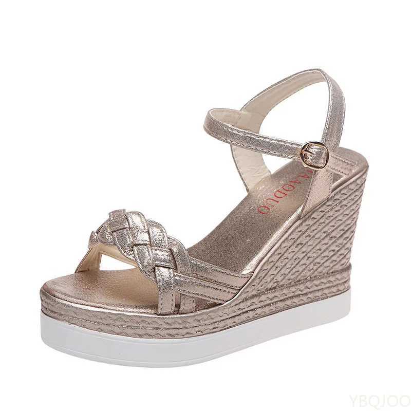High Quality Women Summer Wedge Heel Sandals Platform Sandals Strap Open Toe Chunky Bottom Casual Shoes gold silver pink sandals 10cm T241227