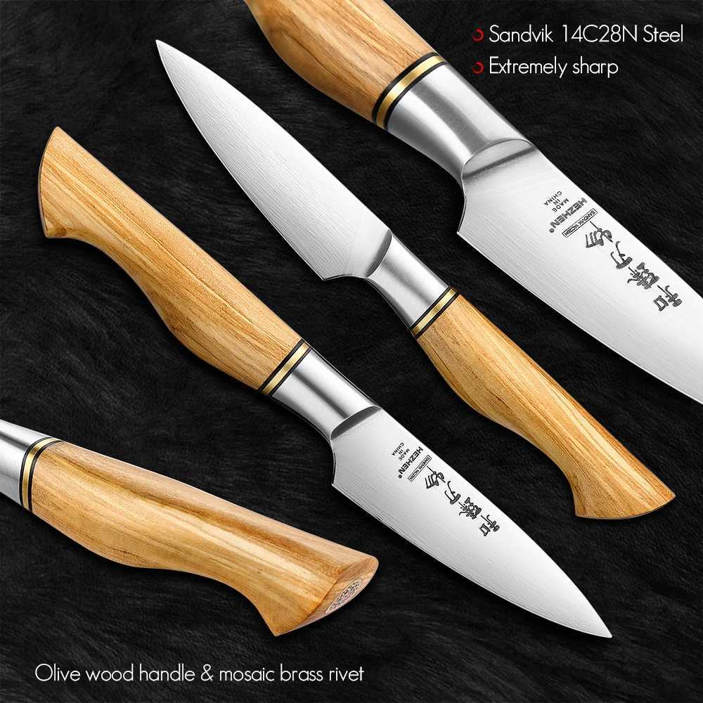 Henan Master Series 3.5-inch 14C28N steel flat blade kitchen knife with olive wood handle for peeling fruits and potatoes Y241227