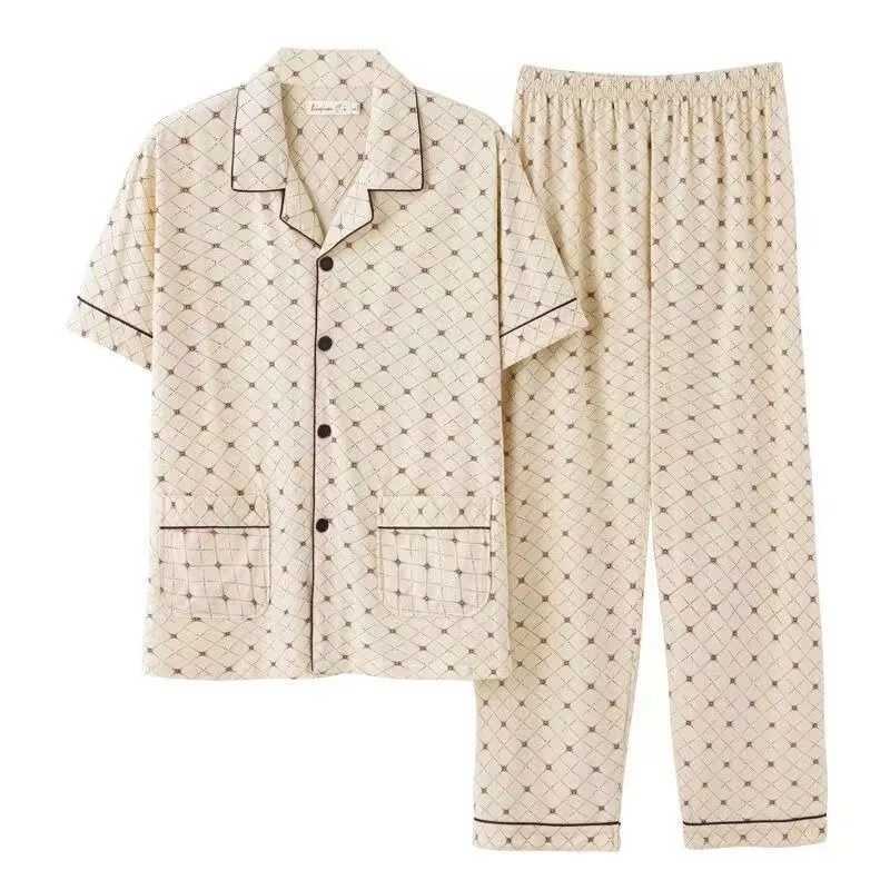 100% Cotton Button up Top and Pants Mens Plus Size Pajamas Loungewear Casual Simple Fashion Youth Sleepwear Homewear 2PCS SetXJ241227