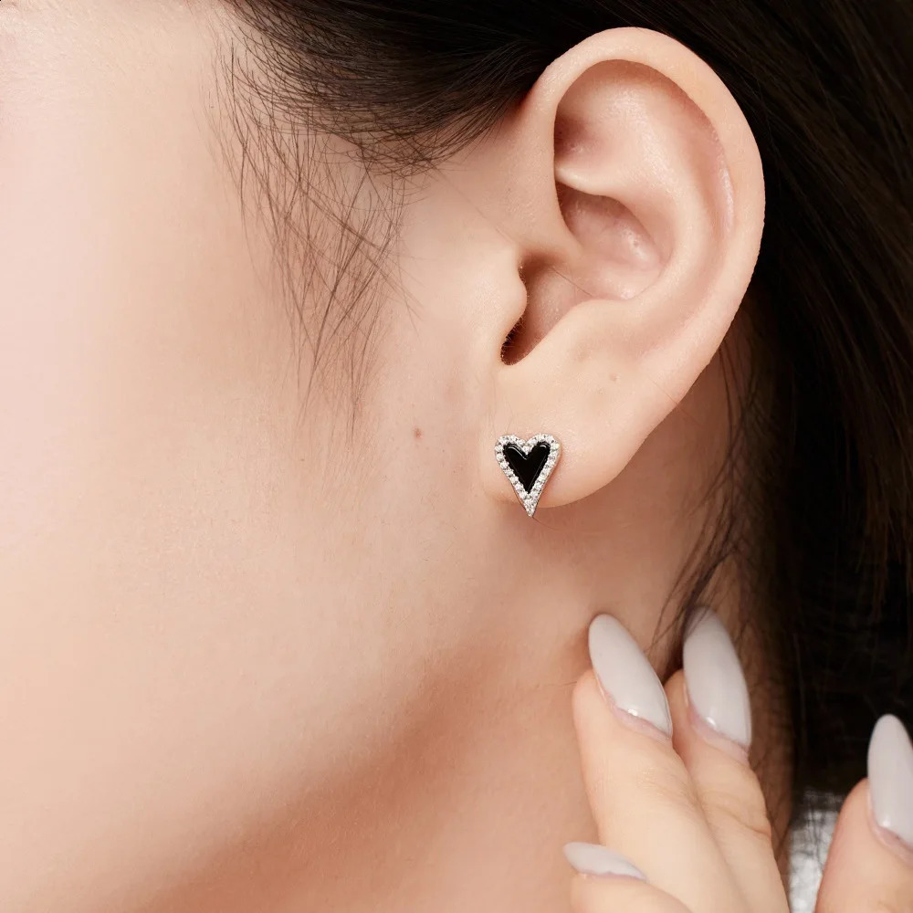 True S925 Silver Heart Jewelry Set Women Black Agate Turquoise Heart Necklace Earrings Female Jewelry 5A Zircon Girl Gift 241226