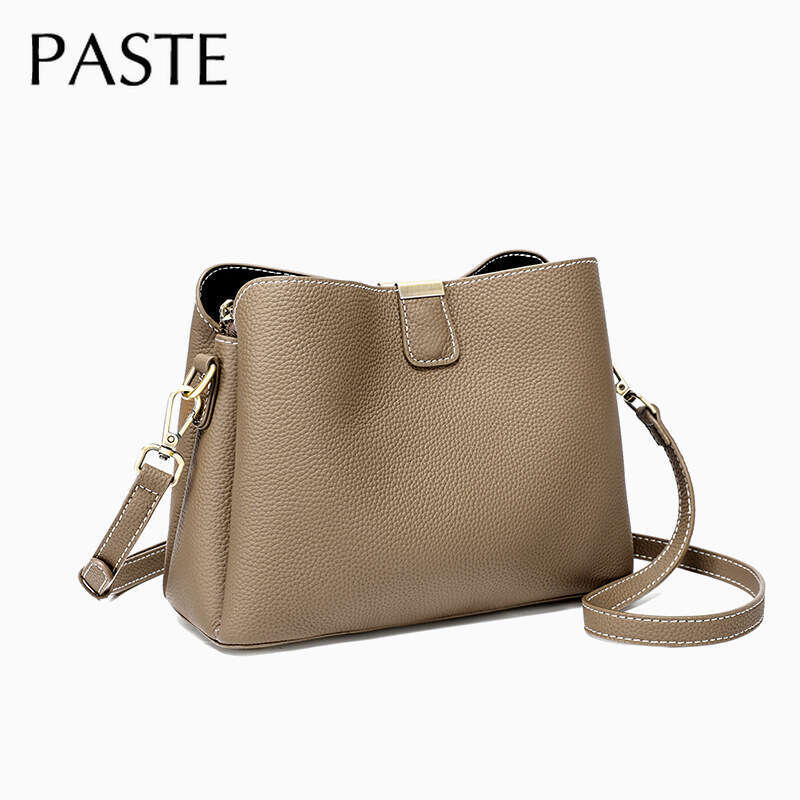New 100% Genuine Leather Women's Bucket Grey Beige Color High Quality Women Elegant Shoulder Crossbody Bag Female Handbag