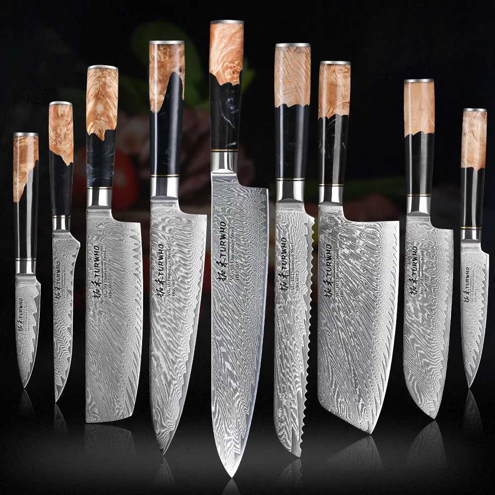 TURWHO 1PC Damascus Kitchen Chef Knife High Carbon Steel Bread Slicer Baking Practical Knife with Gift Box Cooking Tool Y241227