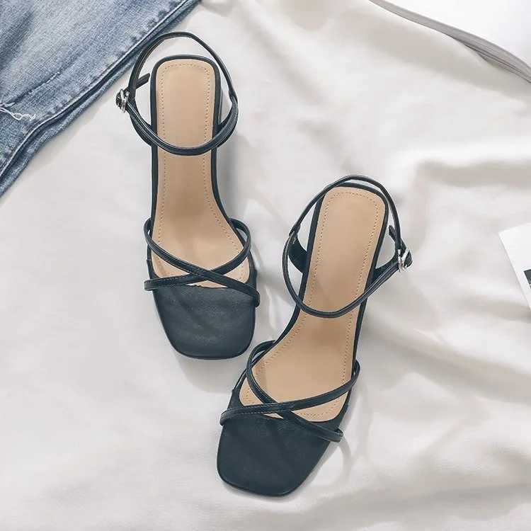 High Quality Womens Sandals Summer Footwear High Heels Luxury Designer Shoes Block Heel Low and Elegant Casual Medium Dresses on Offer Black T241227