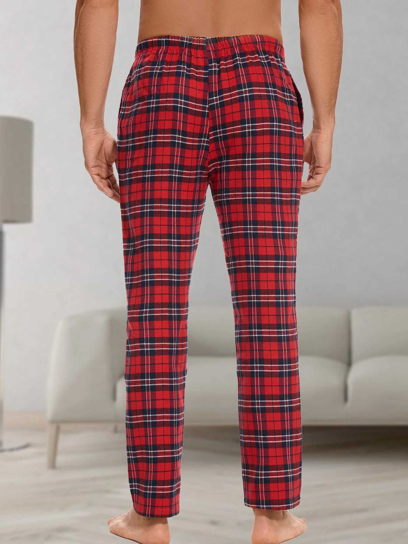 Mens homewear suit fashion leisure solid colour pyjamas plaid pyjama trousers home daily wear suitXJ241227