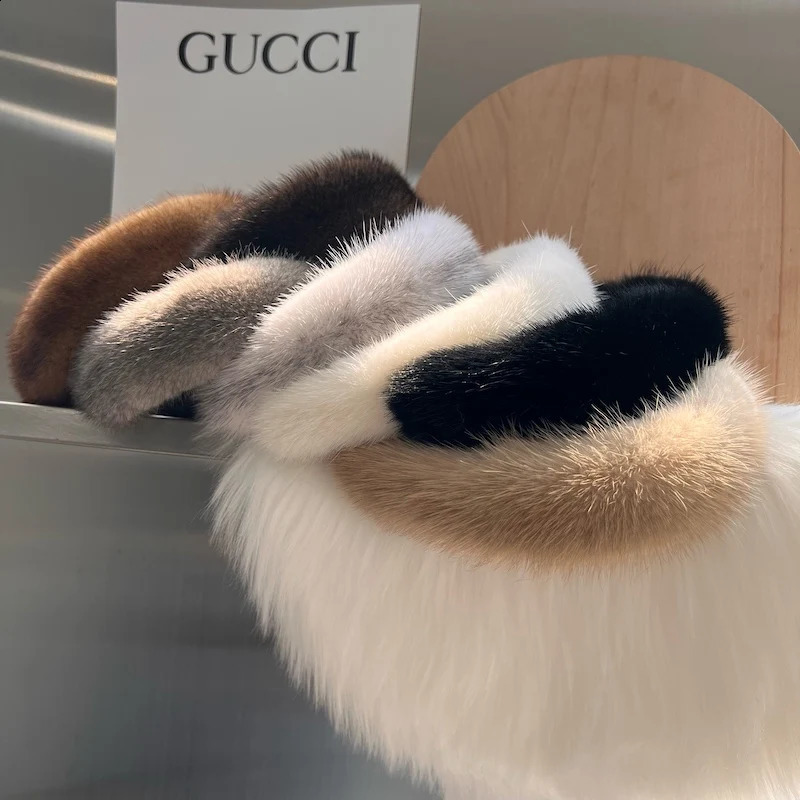 Style Real Mink Fur Band Female Real Mink Fur Headband Women Hair Genuine Fur Accessories Padded Winter Hair Hoop 241226