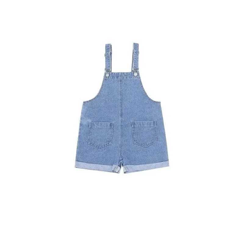 2024 new baby belt jeans summer Korean version ultra-thin girl Capris childrens jumpsuit denim shorts adjustable summer pants W241227