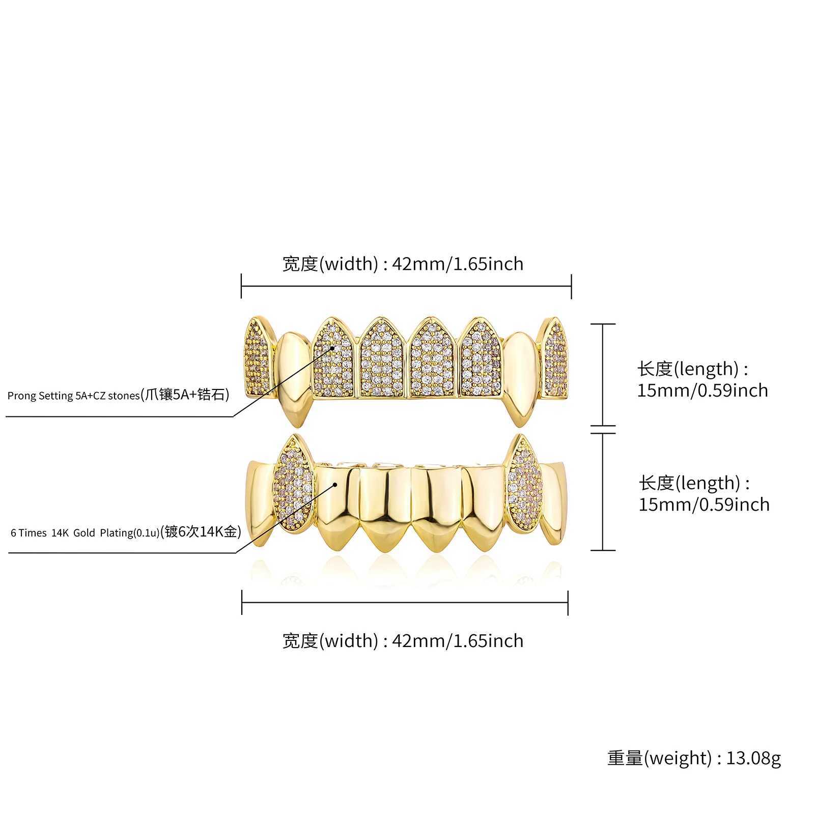 TOPGRILLZ Hip Hop Full CZ Stone Teeth Grilz Cs cubic zirconia d Out Micro Pave mens and womens jewelry top and bottom charm grill W241227