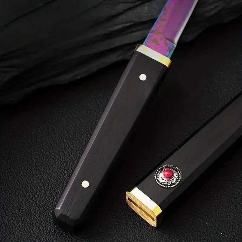 1 piece Damascus steel Tanto knife - mini Katana fixed blade for fruit slicing opening letters and displaying collections Y241227