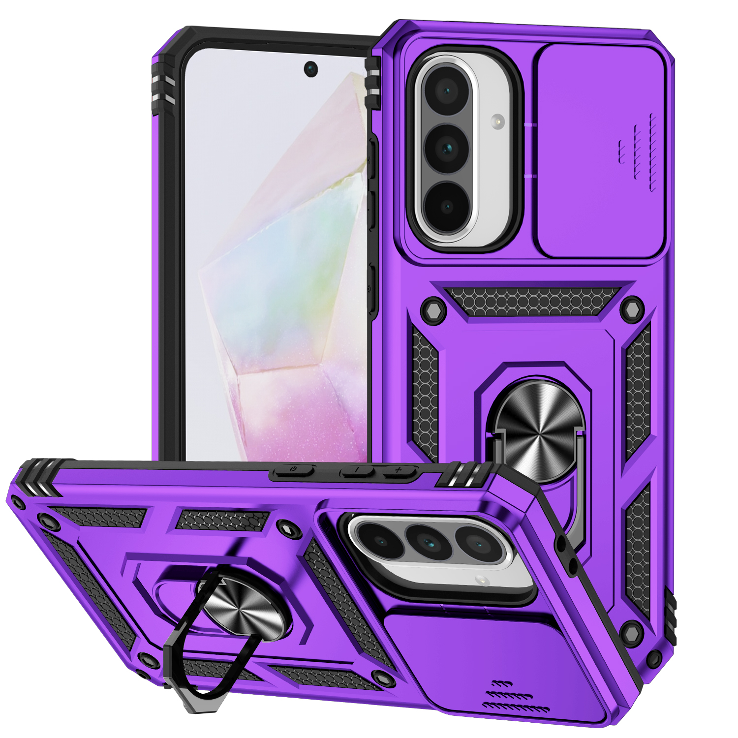 Military Grade Rugged Heavy Duty Case Slide Camera Ring Stand For Samsung S25 Edge S24 FE S23 Ultra A17 A06 A16 A26 A36 A56 A05 A05S MOTO G 5G Power Play Stylus 2025