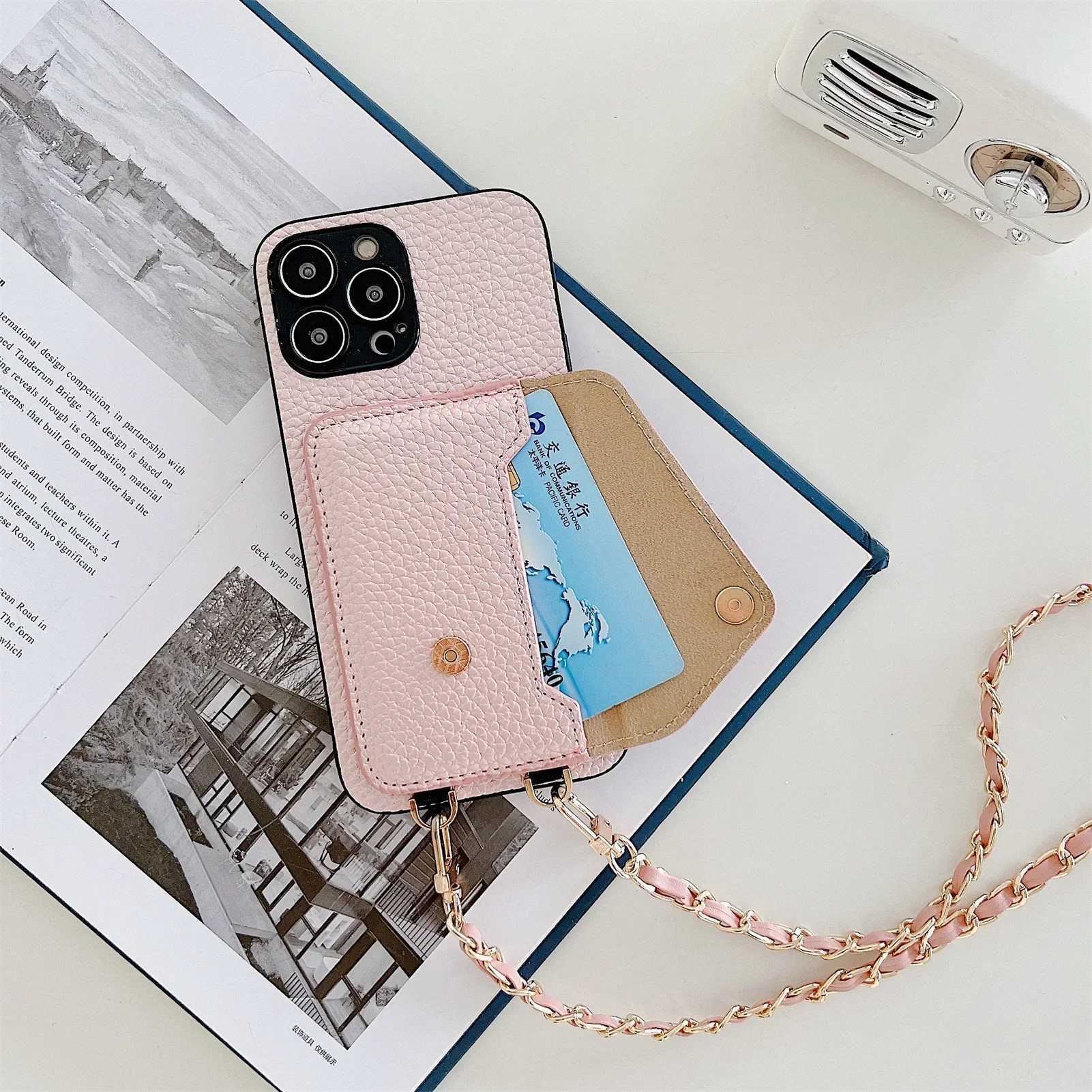 Crossbody Wallet Phone Case for IPhone 16 15 14 13 12 11 Pro Max XR XS X Card Holder Lanyard Chain Strap Cord Bag Leather Cover Z250207