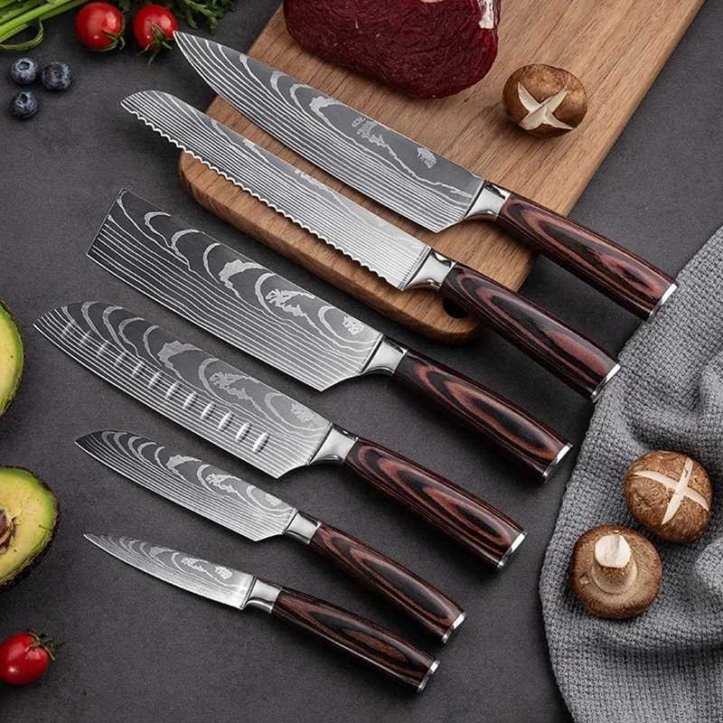 Japanese kitchen knife Mitao slicing chef bread and meat cutter but laser Damascus pattern sharp stainless steel knife Y241227