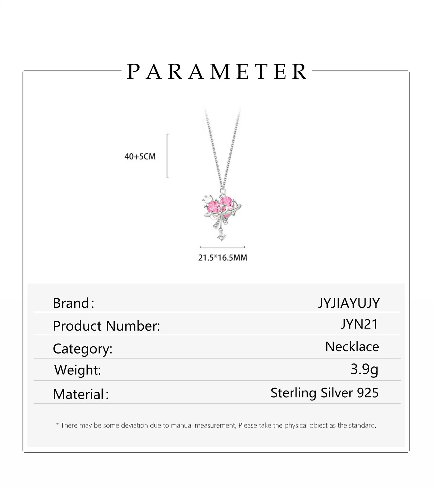 JYJIAYUJY 100% Whole Original Sterling Silver S925 Necklace Pink Star Bow Heart Earrings Set Hypoallergenic Jewelry Gift JYN21 241226