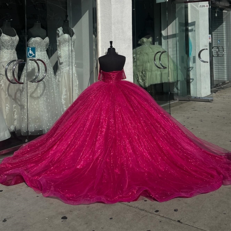 Red Shiny Quinceanera Dresses Ball Gown Off the Shoulder Beading Crystal Mexico Corset Sweet 16 Vestidos De 15 Anos
