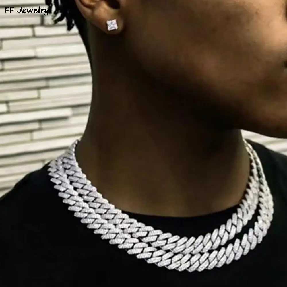 15mm Cuban Link Chain For Men Silvery/Golden d Out Rhinestone Miami Necklace Choker for Women with Box Clasp Hip Hop A+++XJ241227