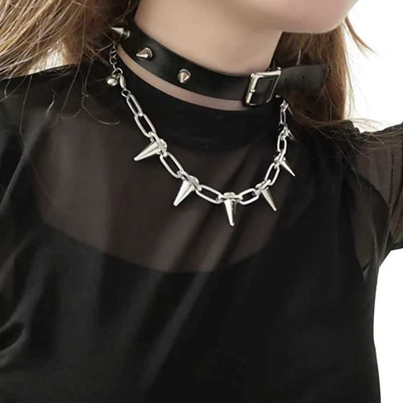 Korean Fashion Punk Gothic Harajuku Handmade Womens Necklace for Spike Rivet Female Chain Necklaces Exaggeration Rock ChokersXJ241227