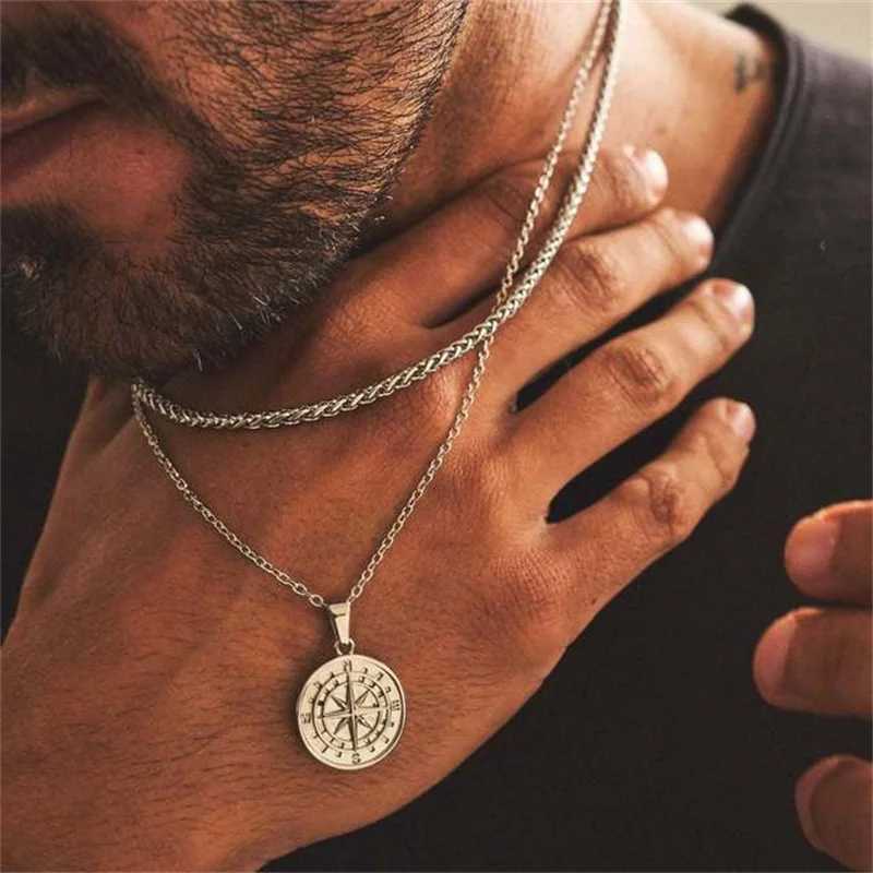 Rock Multilayer Chain Necklace For Men Hip Hop Coin Pendant Necklace Figaro Twist Chain Necklace Mens Street JewelryXJ241227