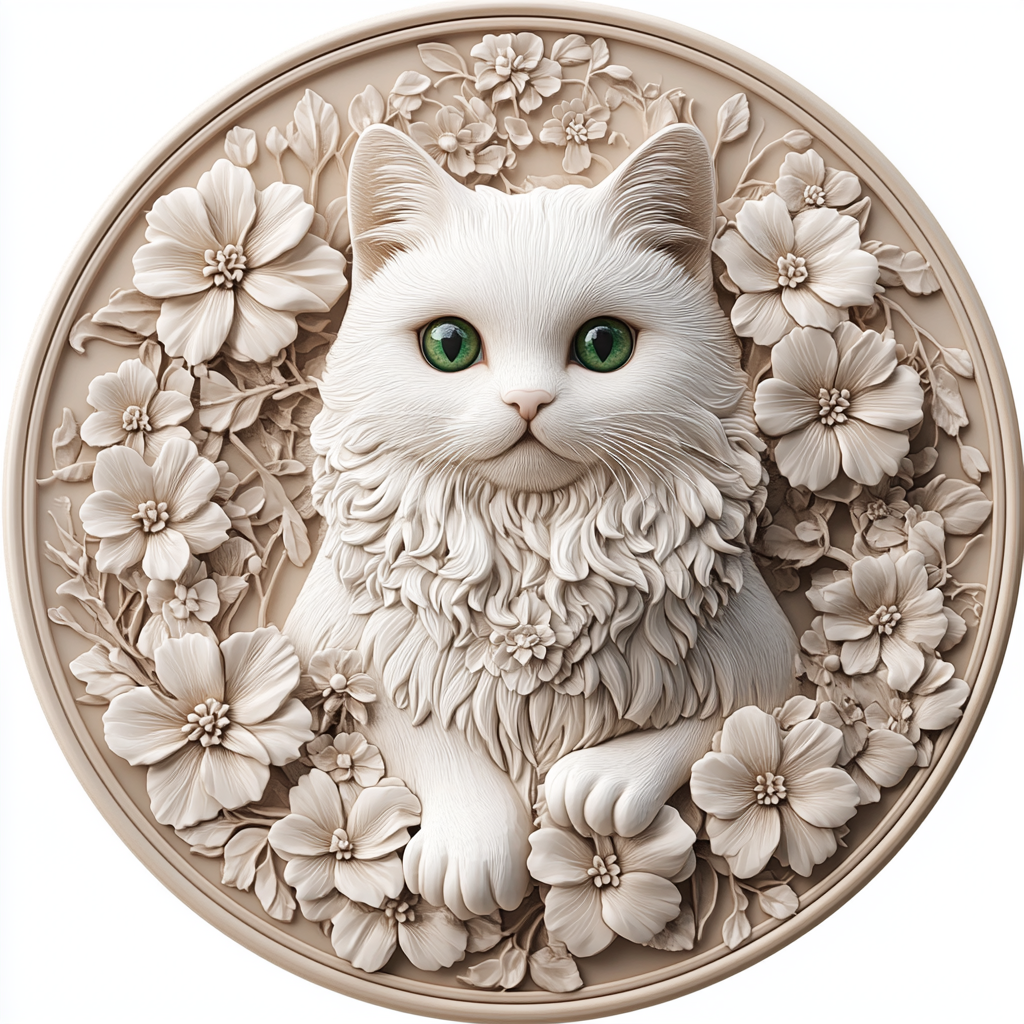 Angora Cat Pet Ornaments - Customized Circular Aluminum Decorative Paintings | Perfect Pet Souvenir Tombstones Gifts