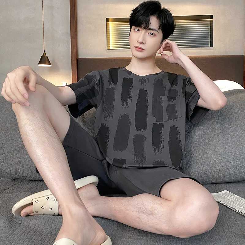 Summer Mens Plus Size Lounge Wear Fashion Cotton Pajamas Short Sleeve Pj Set Printed Stylish Plaid Homewear 3xl 4xl NightwearXJ241227