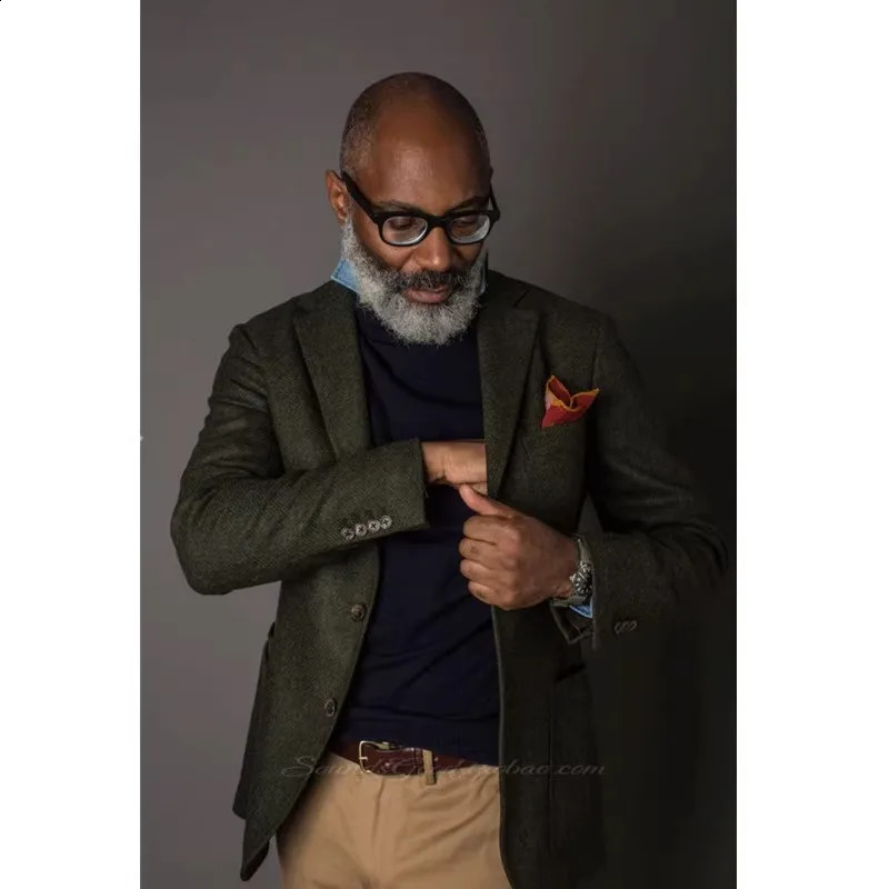 Uncle Nick Wooster Same Style Suit Autumn and Winter Retro Tweed Wool Herringbone Jacket for Men 241227