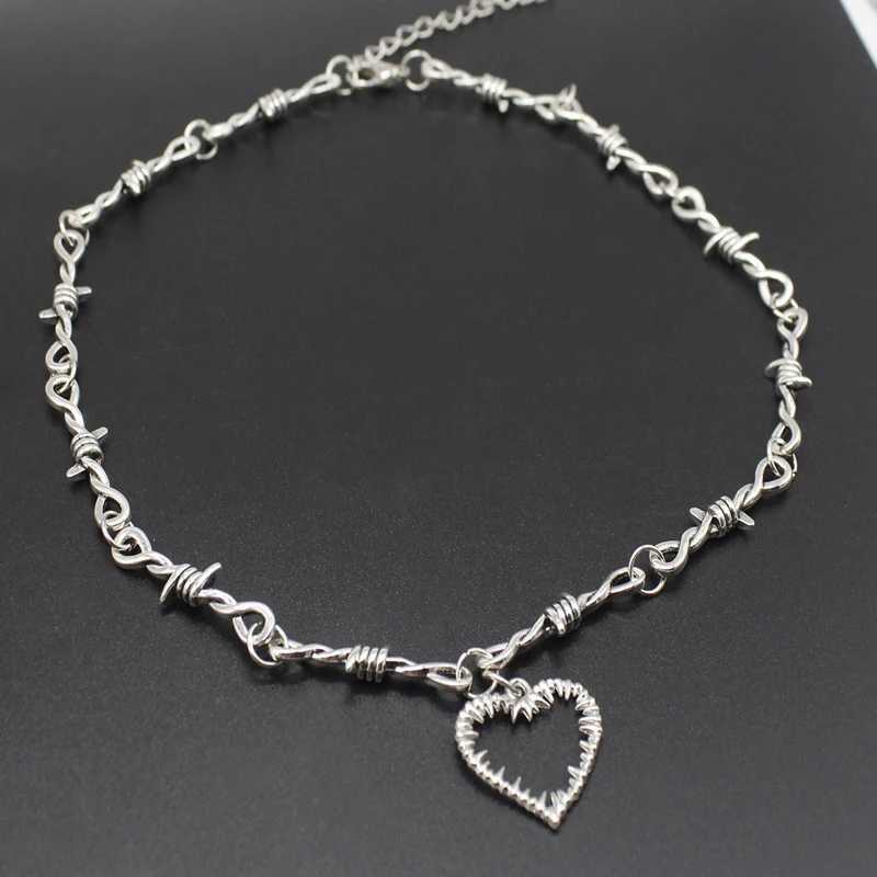New Tiny wire thorns iron unisex necklace ladies hip-hop gothic punk style baed wire small thorn chain collar giftXJ241227