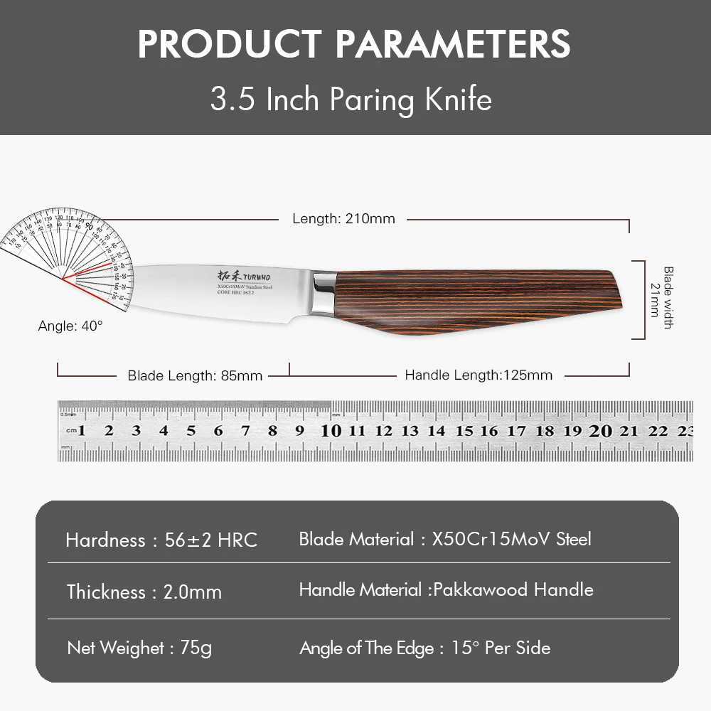 TURWHO 3.5 Paring Knife High Carbon Stainless Steel X50Cr15MoV Kitchen Knives Vegetable fruit Peeling Chef Utility Cooking Tool Y241227