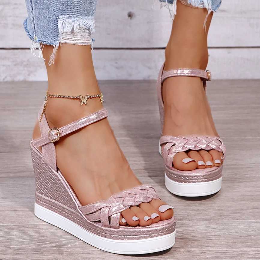 High Quality Women Summer Wedge Heel Sandals Platform Sandals Strap Open Toe Chunky Bottom Casual Shoes gold silver pink sandals 10cm T241227