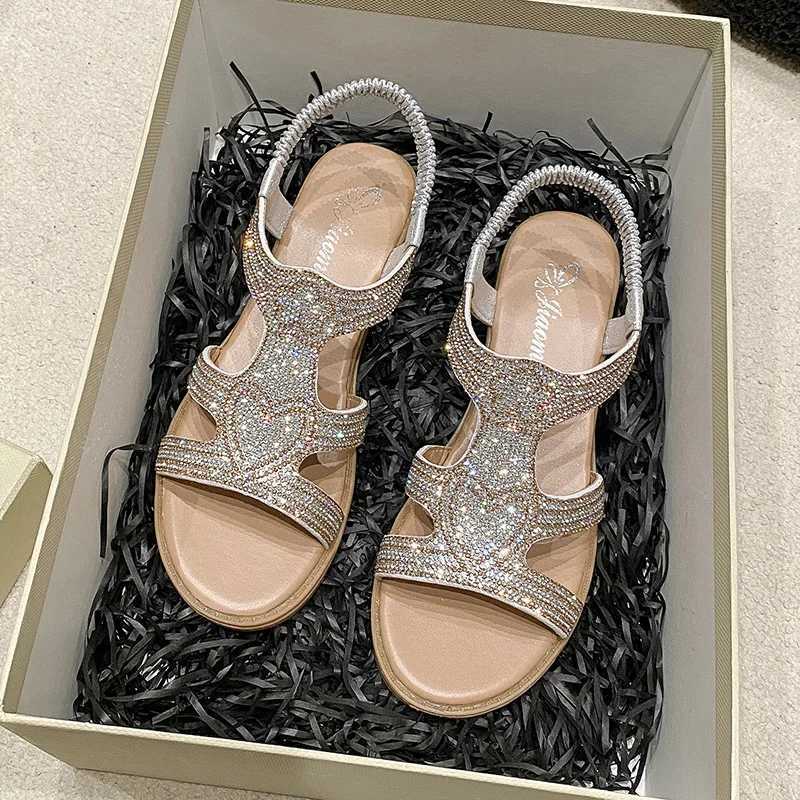 High Quality Fashion Womens Sandals Comfortable Women Shoes Rhinestones Wedge Sandals Summer New Roman Sandals Slip on Zapatos De Mujer T241227