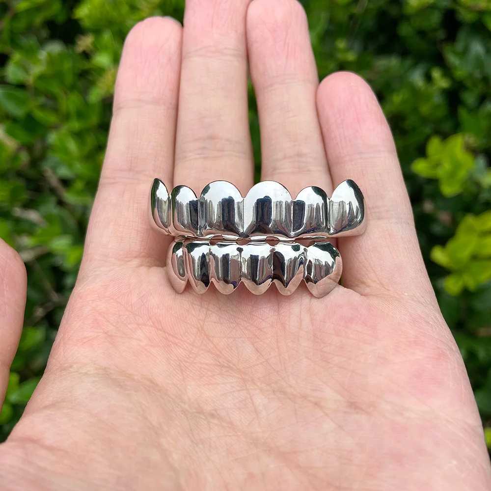 Rachelz Classic Fashion 6/6 Teeth Grillz Hip Hop 14K Gold Plated Teeth Cs Decorative Bracket Mens Jewelry Dental Grill W241227