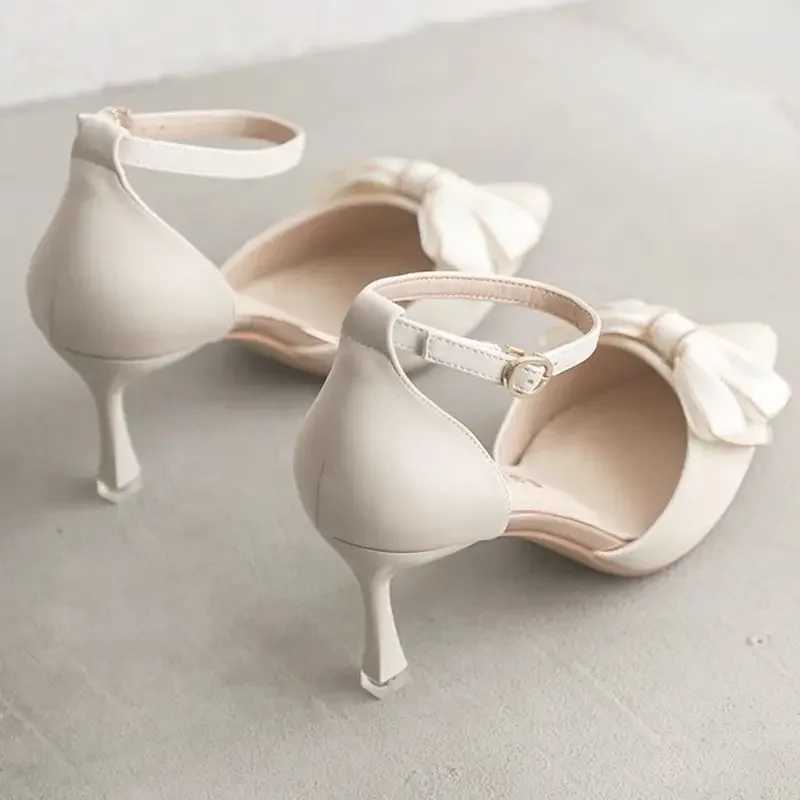 New Arrival Mid high heels womens shoe trend toe butterfly slim high heels elegant wedding dress wedding party white designer T250409